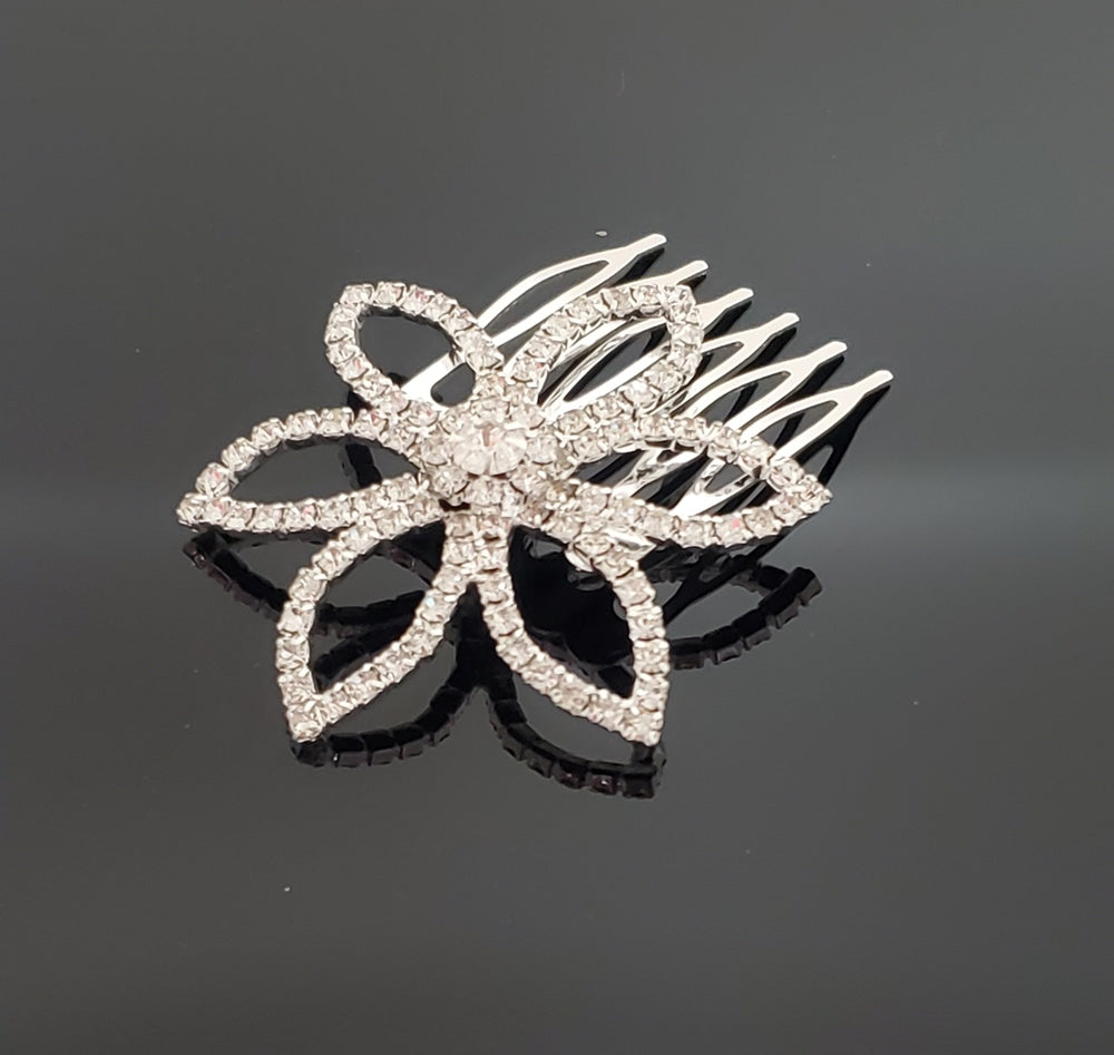 6-Petal Flower Rhinestone Hair Comb